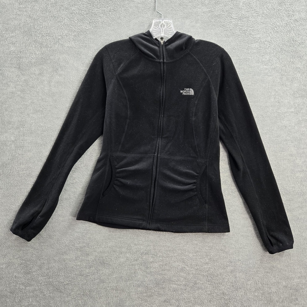 The North Face Women Hoodie S Black Logo Embroidery Fleece Activewear Full‎ Zip